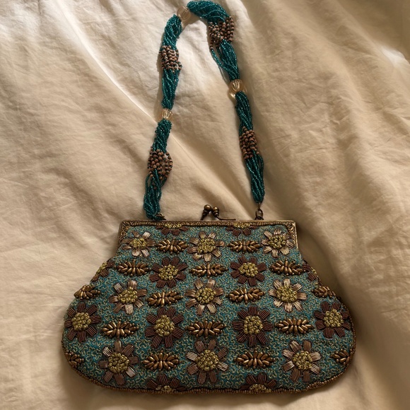 Beaded Brown and Turquoise Purse - Picture 3 of 8